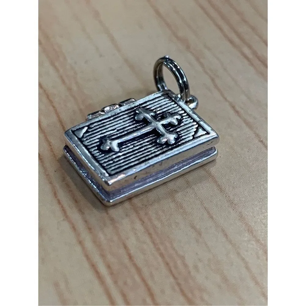 .925 Vintage Bible Opens Sterling Silver Jewelry Charm